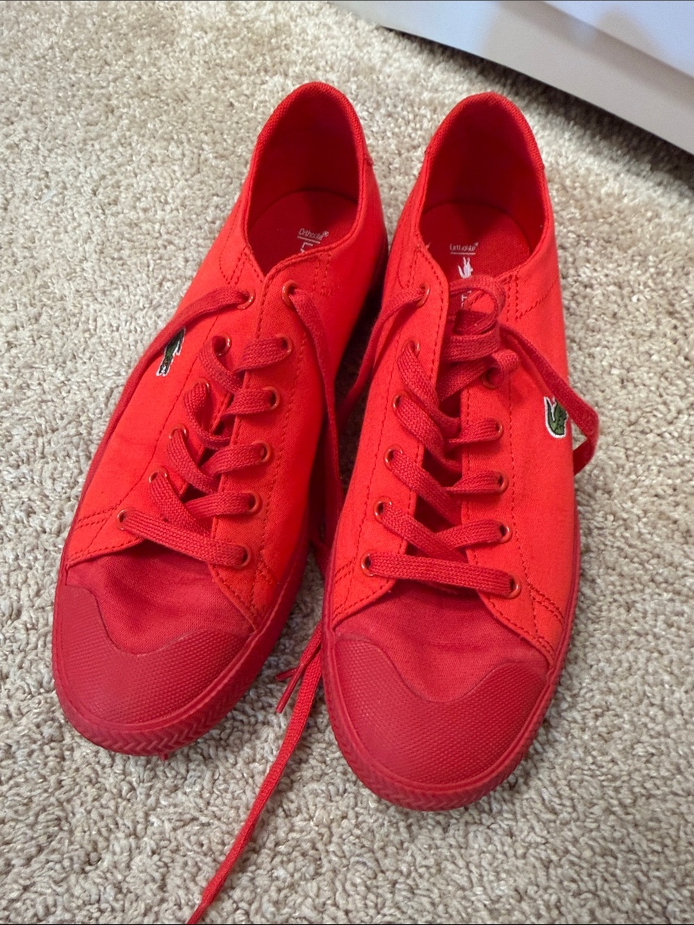 Lacoste Kids Red Canvas Lace-Up Sneakers with Croc Patch
